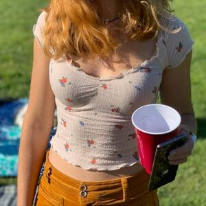 Urban Outfitters Floral Crop Top with Ruffle Trim